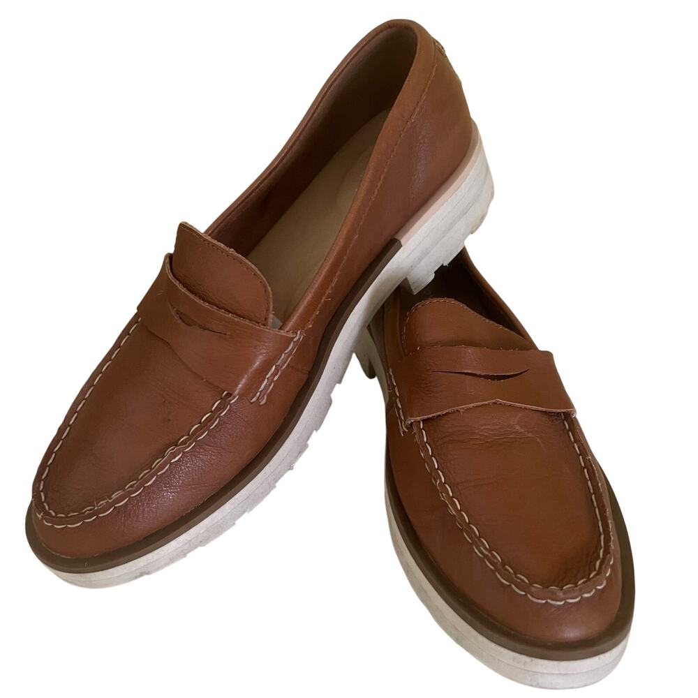 Sperry Women's Lug Chunky Penny Loafer Brown Leather Comfort Shoe Size 10